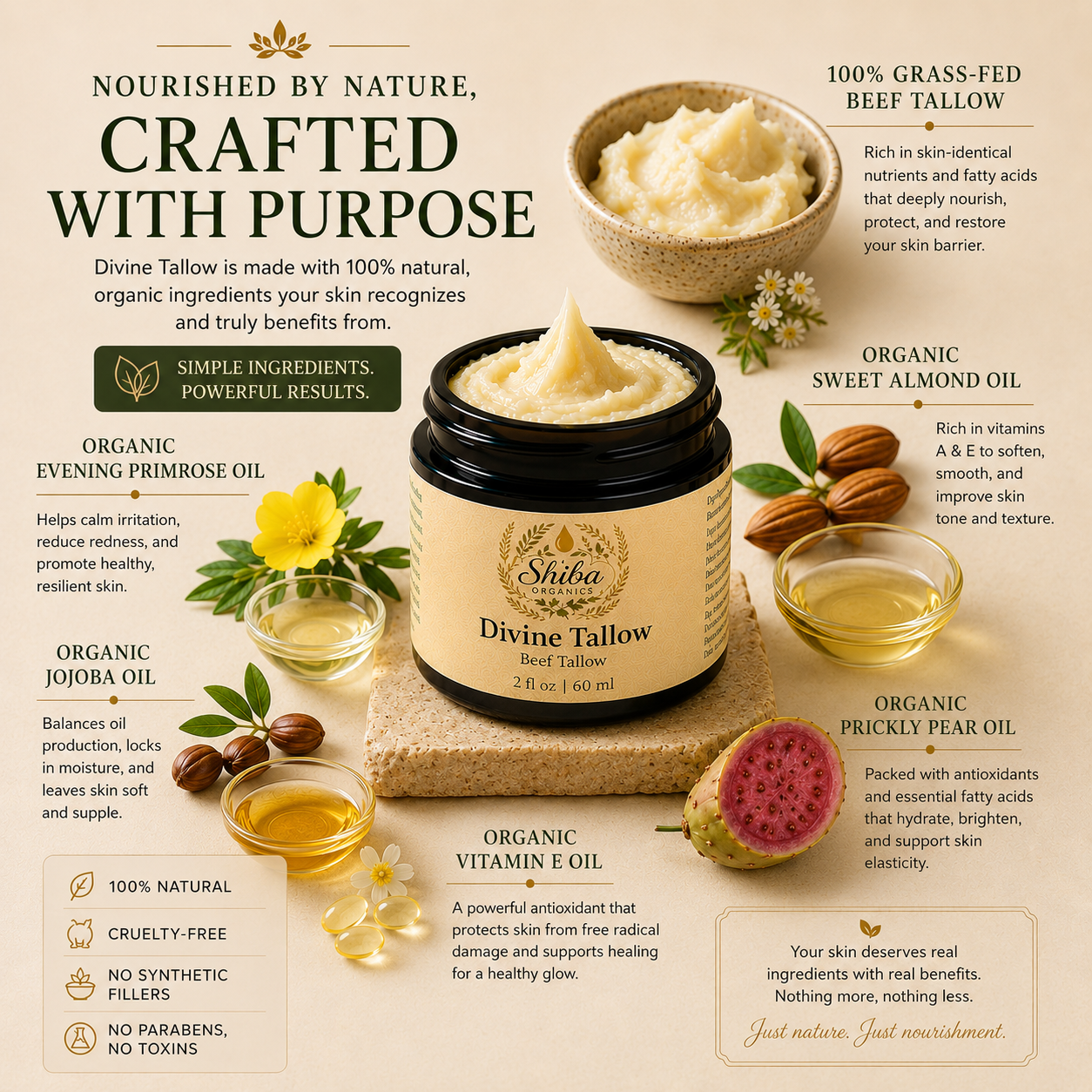 Divine Tallow -Whipped Beef Tallow Moisturizer for Deep Hydration & Skin Glow
