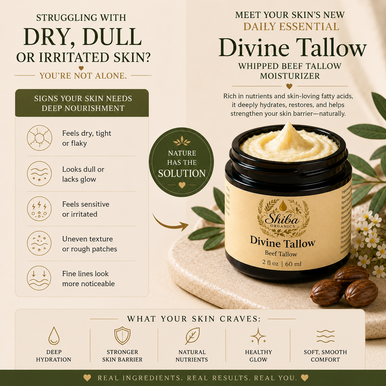 Divine Tallow -Whipped Beef Tallow Moisturizer for Deep Hydration & Skin Glow
