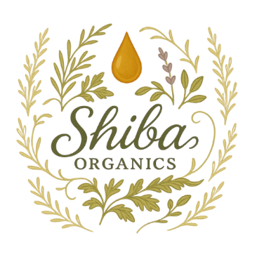 a logo with leaves and a drop of oil