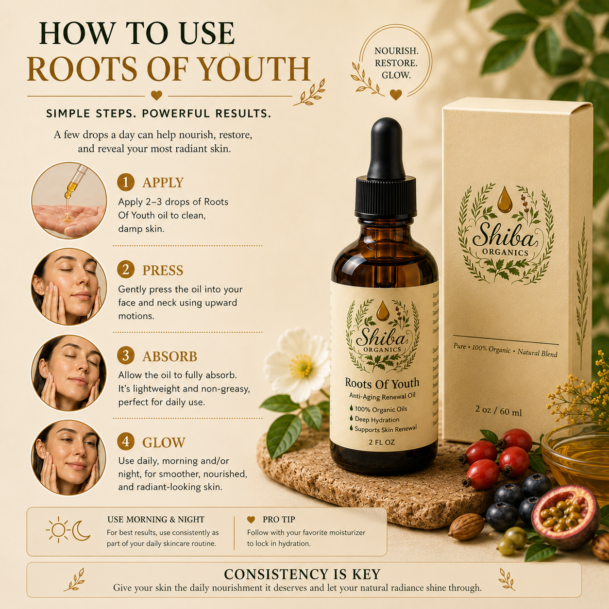 Roots of Youth - Botanical Facial Oil for Fine Lines, Firmness & Radiant Skin