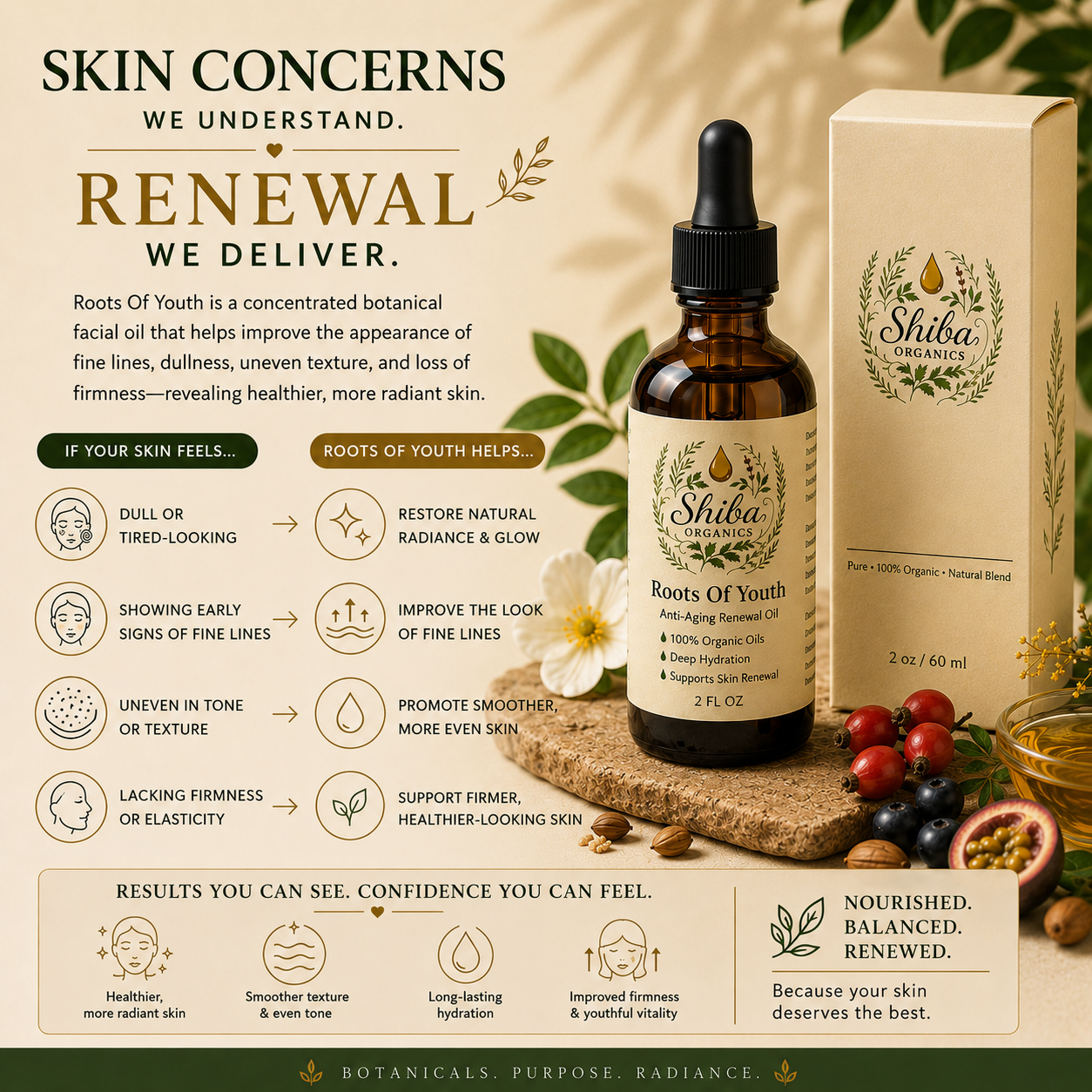 Roots of Youth - Botanical Facial Oil for Fine Lines, Firmness & Radiant Skin